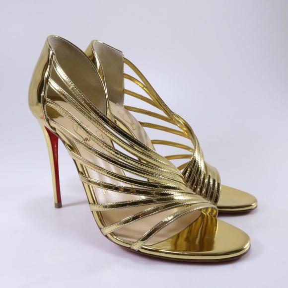 100mm Gold Norina Strappy Metallic Leather Sandals C692 - Picture 1 of 11